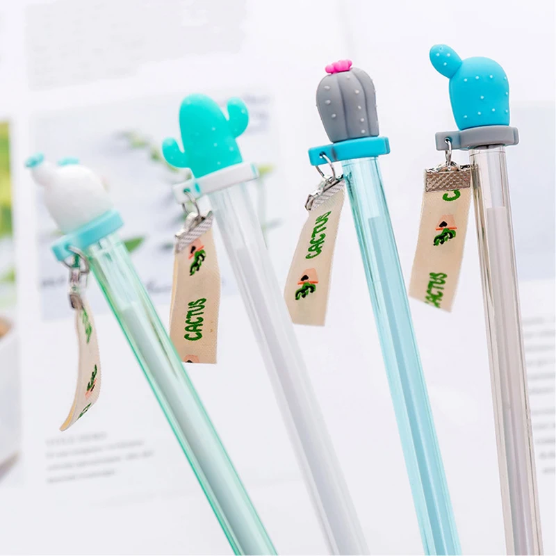

4Pcs Kawaii Cactus Plant Gel Pens with Tape Black Signature Pens for Writing Handles Creative Stationery Office School Supplies