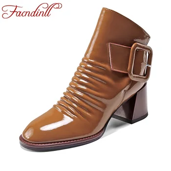 

FACNDINLL genuine leather ankle boots for women new fashion 2019 autumn shoes woman dress party office riding boots high heels