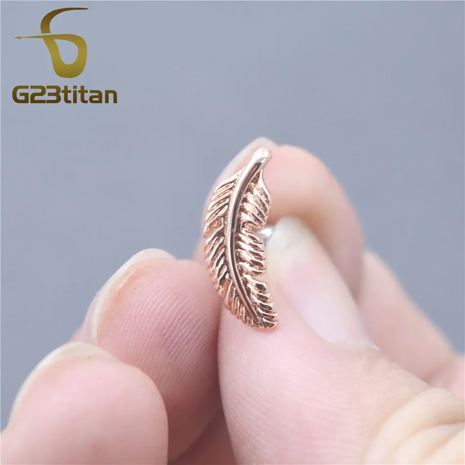 G23titan New Fashion Rose Gold Color Angel Feather Cartilage Earrings Ear Tragus Helix Piercing For Women Men Body Jewelry