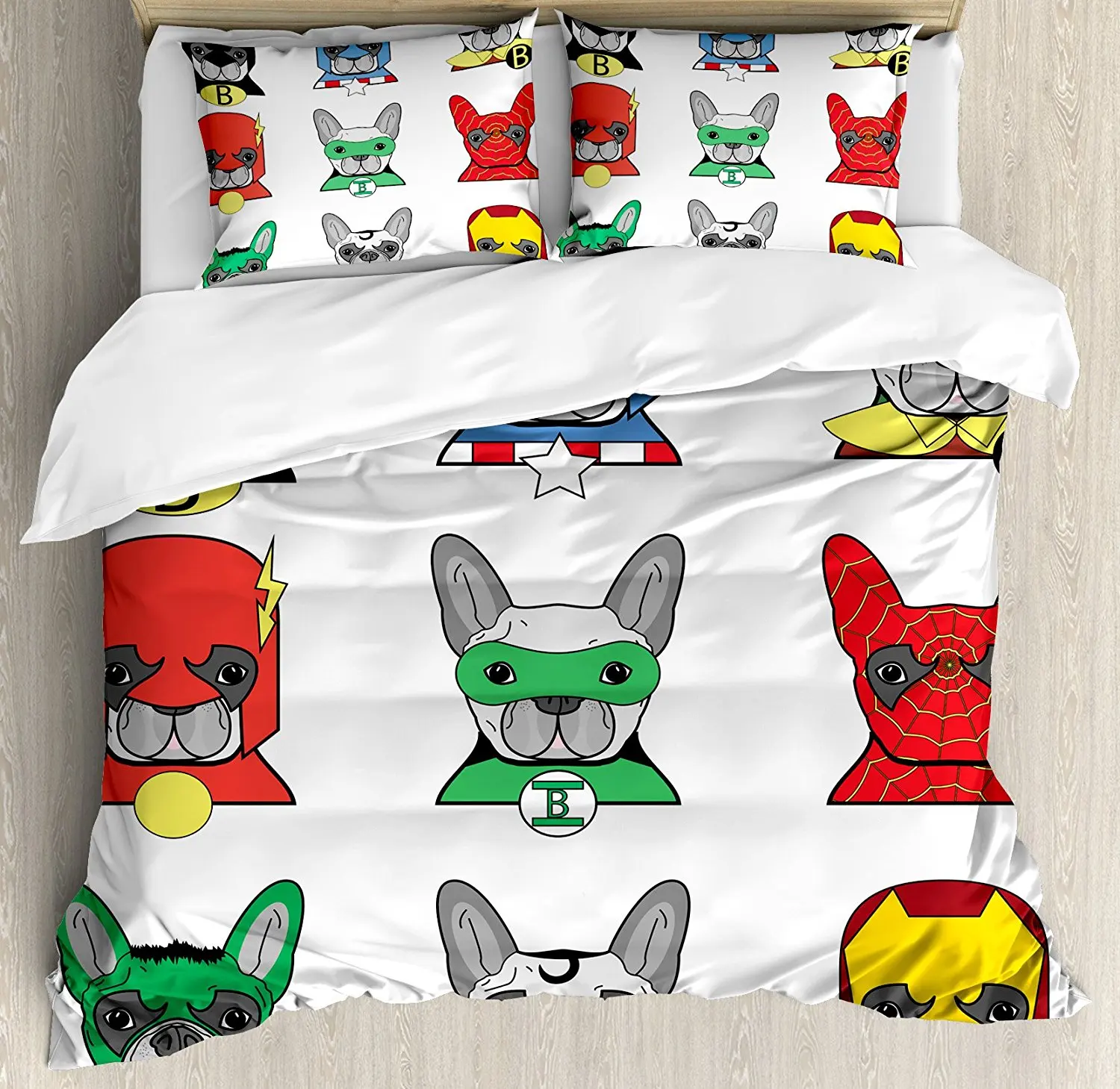 Superhero Duvet Cover Set Bulldog Superheroes Fun Cartoon Puppies