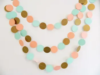 

Gold Coral and Mint paper garland - wedding Garland- Baby shower Decorations - Bridal Shower Decor-10 Ft Paper Garland