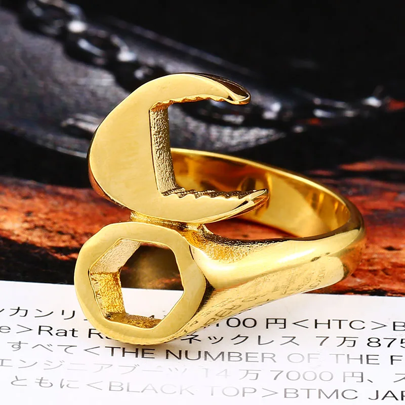 Байер кольцо из нержавеющей стали 316L Горячая Распродажа стиль панк Байкер гаечные ключи человек кольцо инструменты ювелирные изделия LLBR8-021R - Цвет основного камня: BR8-021-gold