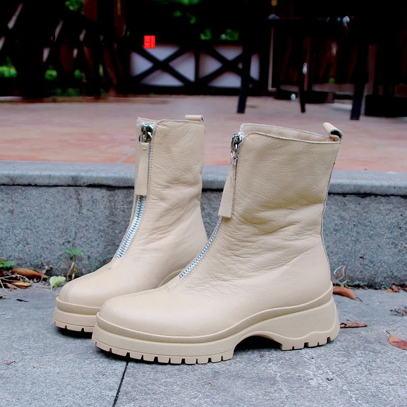 Autumn and winter new retro handmade biker boots Front zipper fashion European literature Martin Boots Autumn and winter new retro handmade biker boots Front zipper fashion European literature Martin Boots