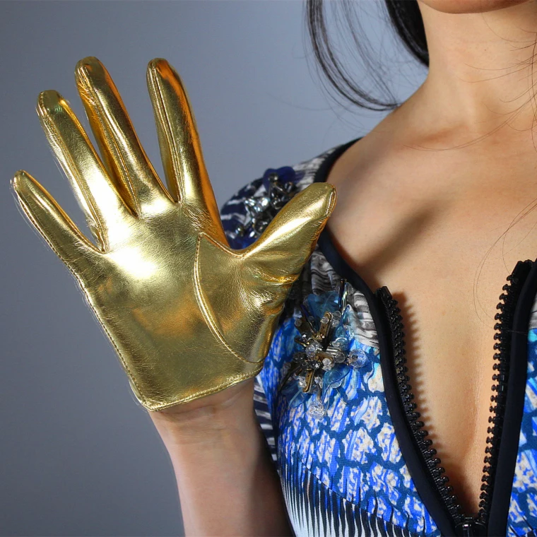 Перчатки из лакированной кожи средней длины 40 см супер яркая зеркальная поверхность яркие золотые эластичные ПУ кожаные перчатки для