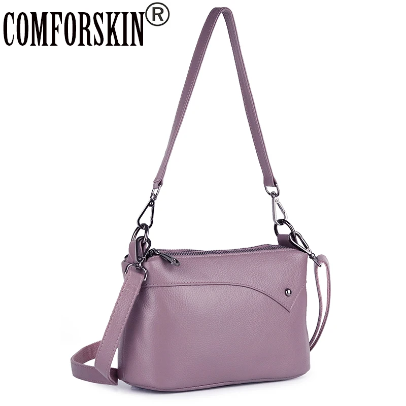 

COMFORSKIN Genuine Leather Travelling Shoulder Bag Hot Brand Large Capacity Ladies Messenger Bag NewThree Zipper Lining Handbag