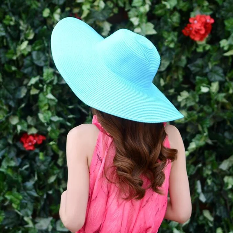 Ozyc 2018 السيدات أزياء المرأة طوي واسعة كبيرة مرن بريم الصيف الشاطئ قبعة القش قبعة الشمس كاب انخفاض الشحن 17 اللون