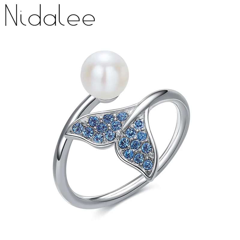 Nidalee новая мода стерлингового серебра хвост кольца жемчуг и кристаллы от swarovski