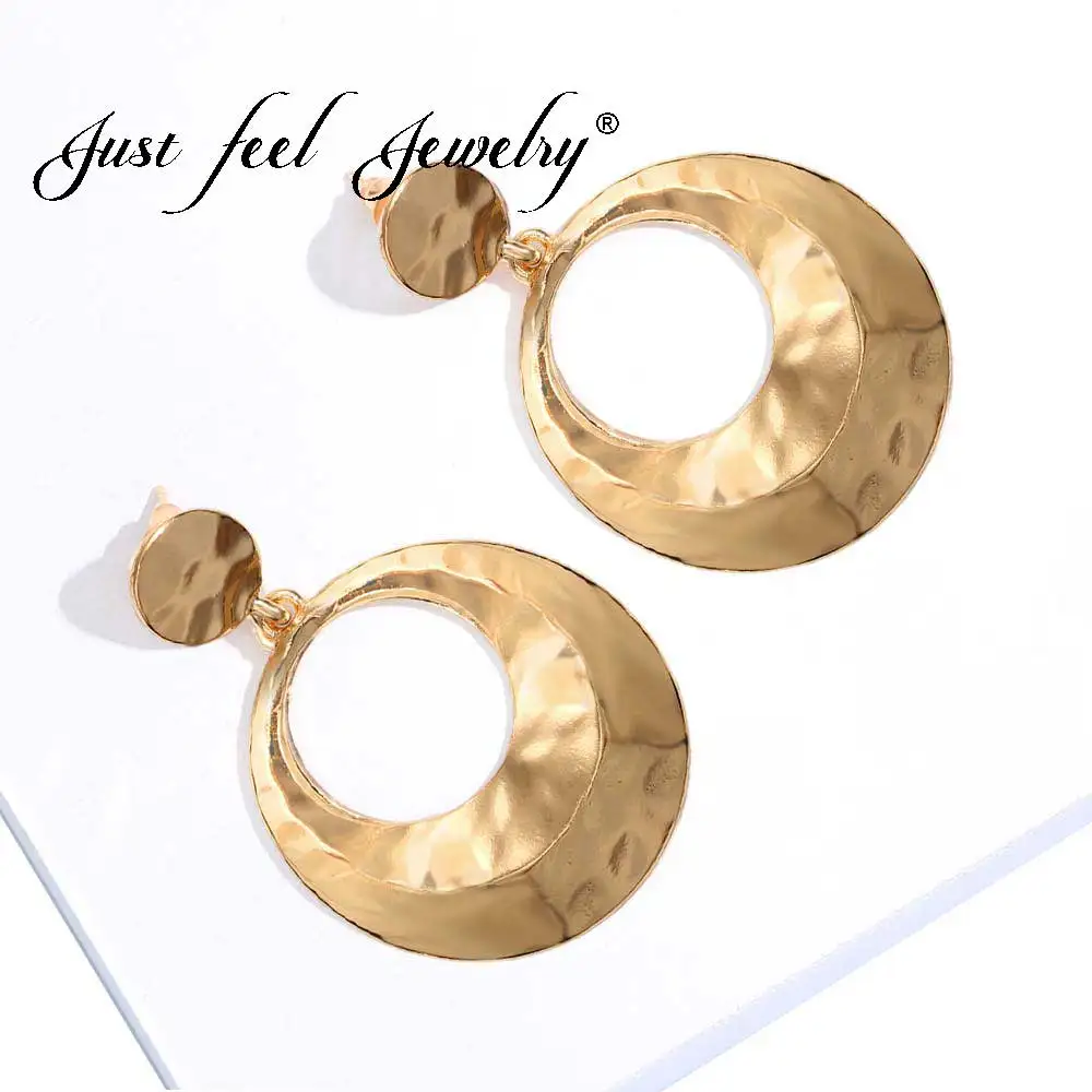 

JUST FEEL Golden Round Dangle Earrings For Women New Big Irregular Bold Vintage Geometric Punk Statement Earring Jewelry Brincos