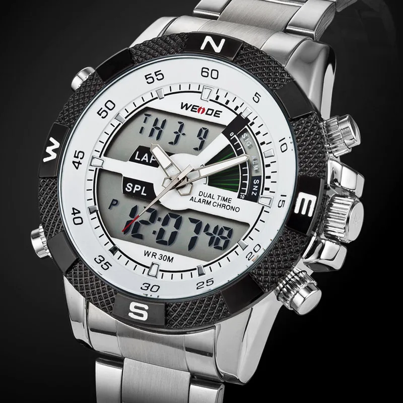 Топ люксовый бренд WEIDE мужские модные спортивные часы мужские кварцевые светодиодный часы мужские армейские военные наручные часы Relogio Masculino - Цвет: Белый