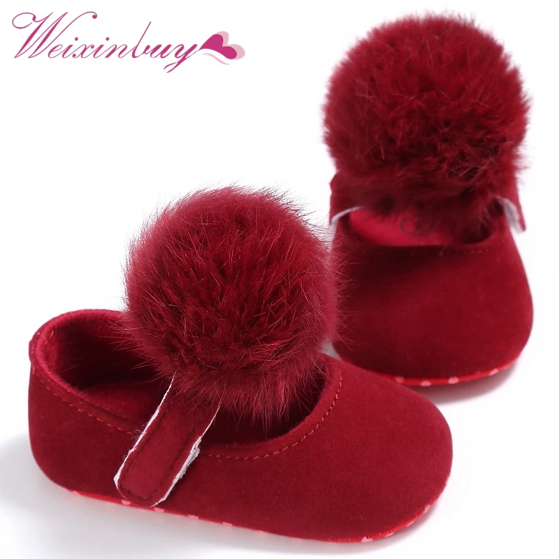 

Lovely Cute Infant Baby Girl Shoes Toddler Pre-walkers Princess Hair Ball Crib Shoes 0-18M Bebe Shoes