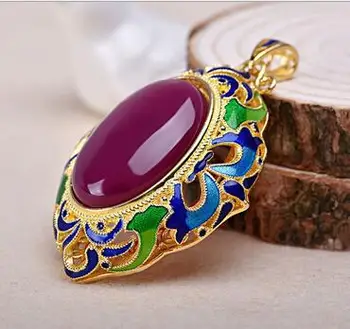 

Free shipping cloisonne inlaid purple red chalcedony hanging pendants female charm pendant style restoring ancient ways
