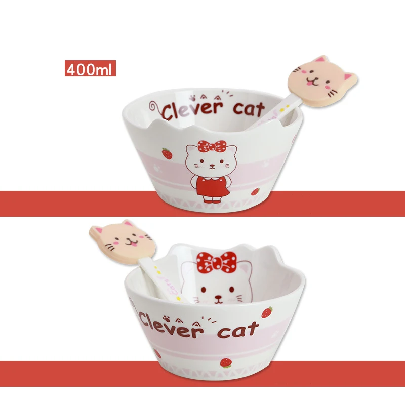 Kid Cartoon Bowl Dishes Cartoon Mouse Lunch Box Kid Baby Children Infant Baby Rice Feeding Bowl Porcelai Snack Ceramic Tableware - Цвет: red skirt cat