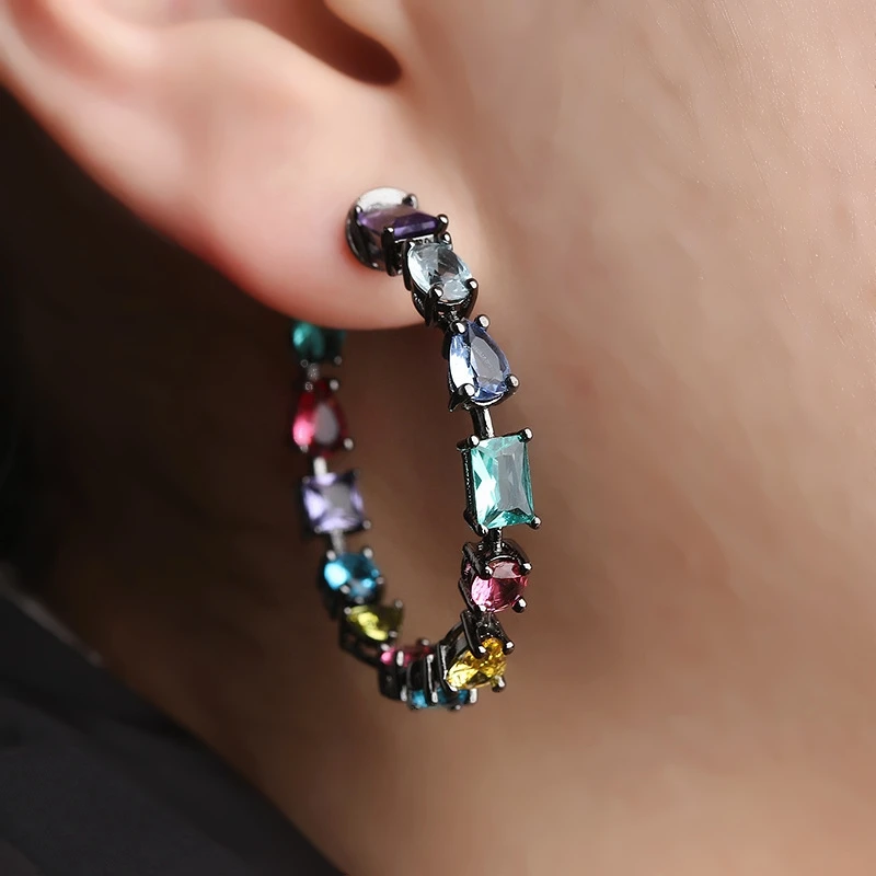 Круглые серьги-кольца, многослойные разноцветные циркониевые серьги для женщин, подарок, круглые прозрачные Винтажные серьги с кристаллами, модные ювелирные изделия