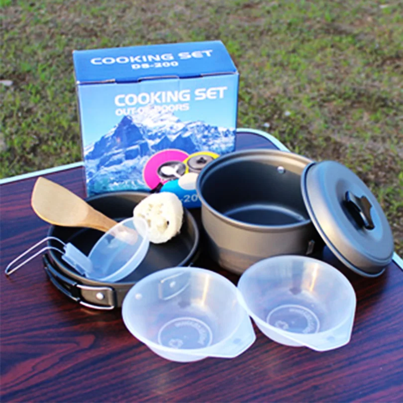 1-3 Person Outdoor Cookware Set Camping Cooking Pot Pan Bowl Spatula Set DS200