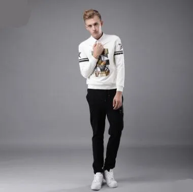 Fall 2018 New Men's Plus Flannel Sanitary Clothes Leisure Sports Suits Printed Hip-hop Suits O-Neck Hoodies Solid Color P