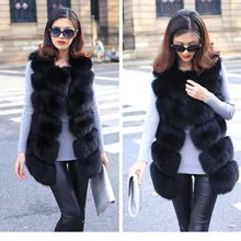 Искусственный жилет средней длины женский свитер жилет пэчворк сплошной цвет формальный без рукавов лисий мех верхняя одежда