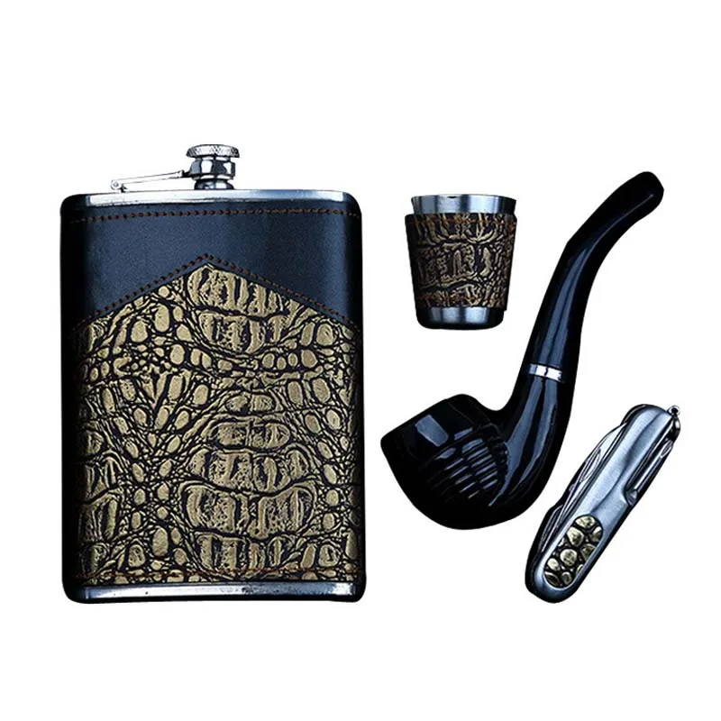 9OZ Stainless Steel Hip Flask Personalized Best Men Gift Set Alcohol