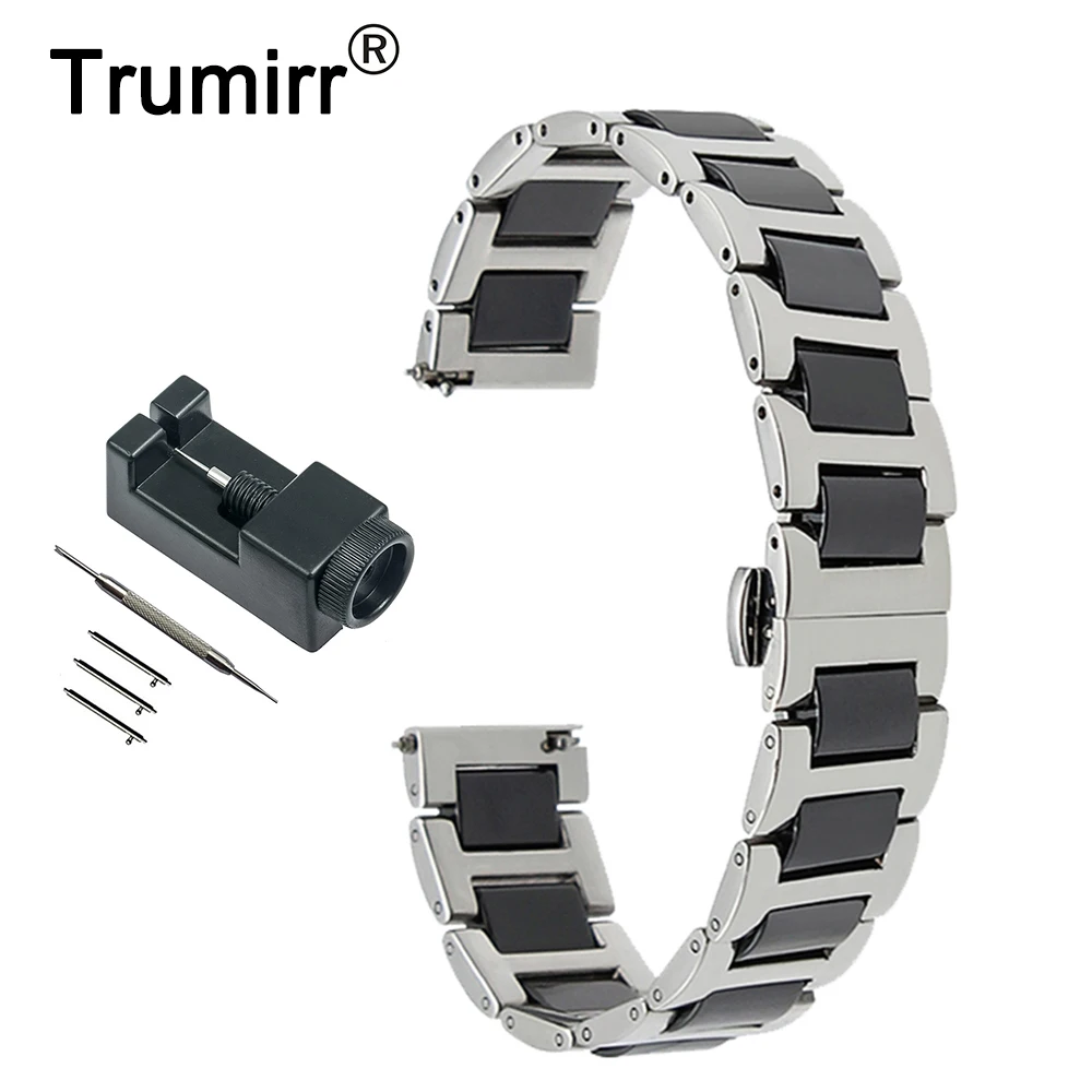 Faixa de Relógio de Aço Inoxidável + Cerâmica Liberação de Pulso 22mm para Jacques Lemans Borboleta Fivela Cinta Rápida Pulseira 12 14 16 18 20