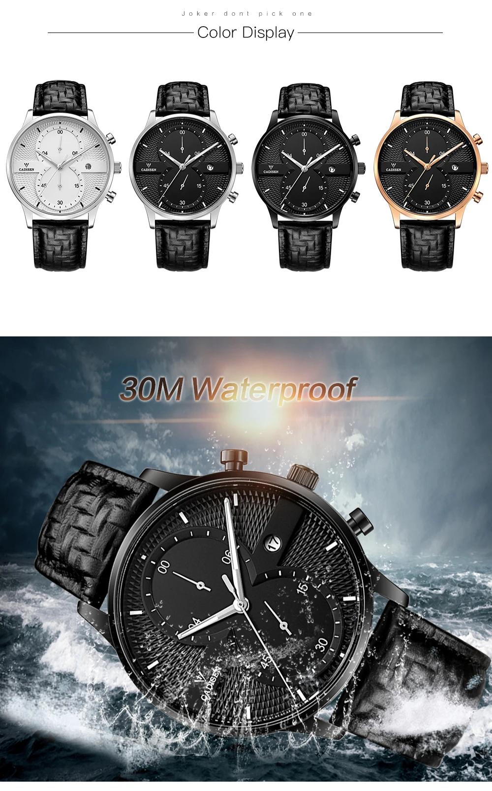 Мужские часы Топ бренд класса люкс CADISEN Модные Бизнес Кварцевые часы мужские спортивные кожаные водонепроницаемые наручные часы relogio masculino