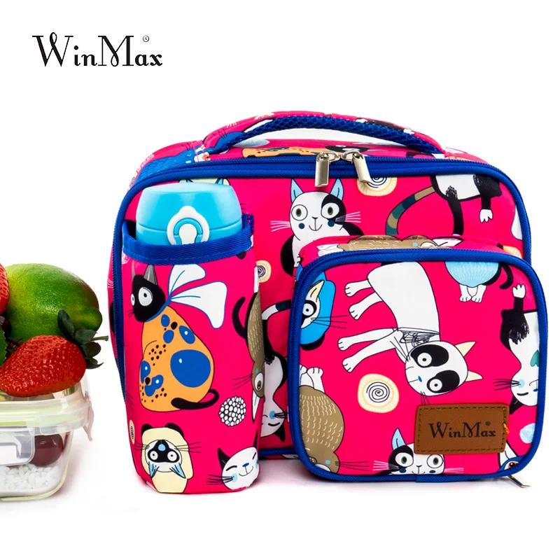 

Winmax 2019 Kids Lunch Bag Food Picnic children Girls Cartoon Cat Print Lunch Thermal Bolsa De Almuerzo Clearance Price Cheap