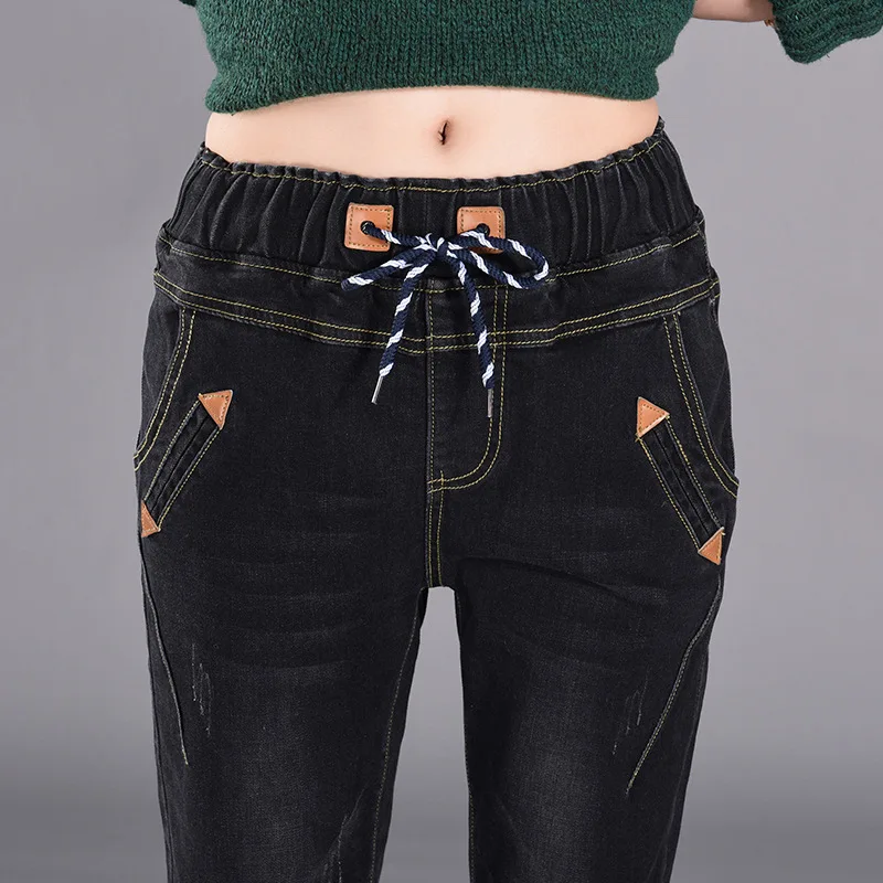 Women Jeans Warm Big Size 5XL Winter Fleece befree Trousers Female High Waisted Elastic Velvet Thickening Loose mom Jeans