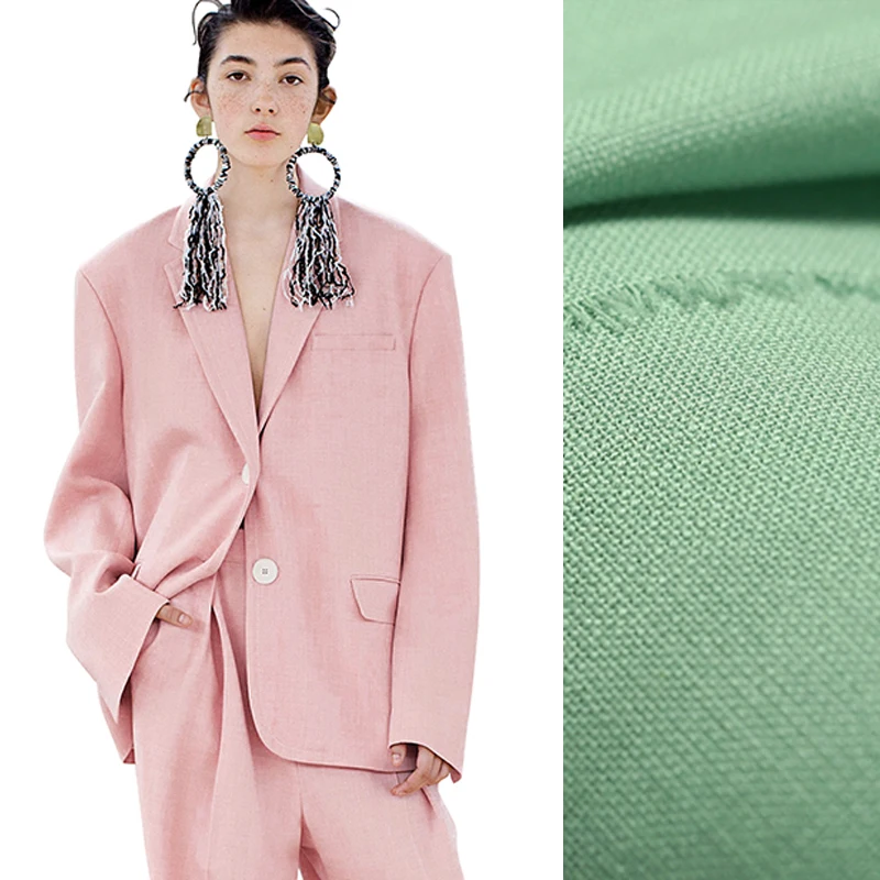 

150CM Wide 140G/M Thin Pink Green Wool Linen Viscose Fabric for Summer and Spring Dress Shirt Clothes Pants DE717