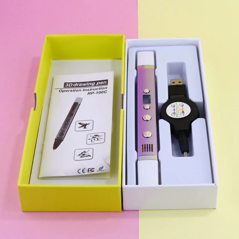 Myriwell 1,75 мм ABS/PLA/PCL DIY 3D Ручка ЖК-экран зарядка через usb 3d принтер Ручка 1,75 мм нити творческая игрушка подарок для детей дизайн - Цвет: purple pen