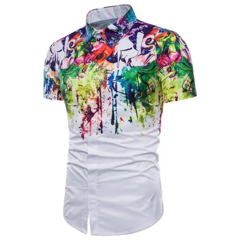 

Men's fashion shirt new short sleeve youth trend color splash ink 3D digital print shirt