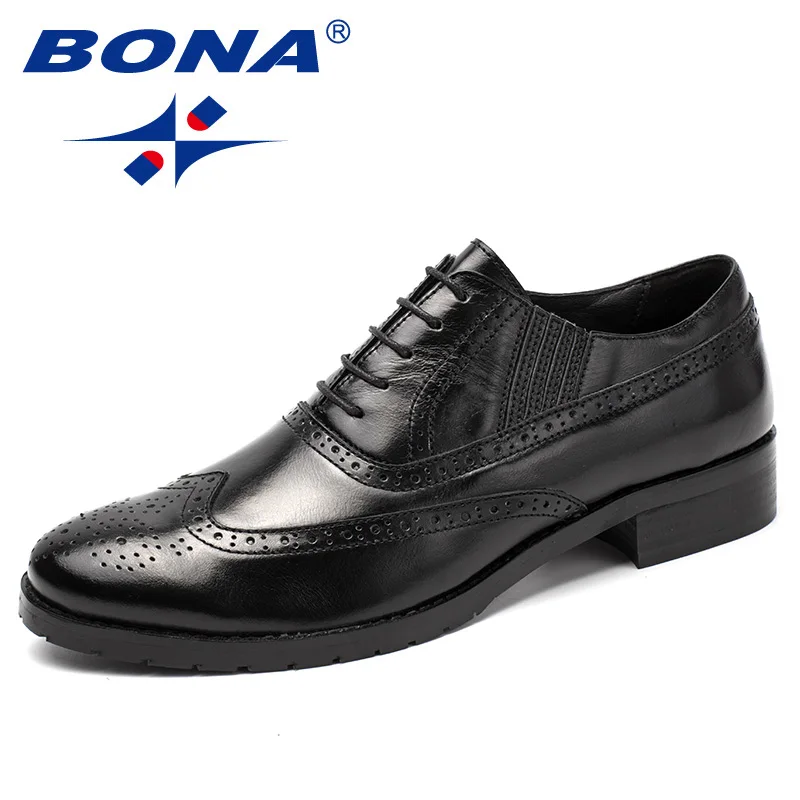 BONA/ модный стиль; Мужская официальная обувь; Мужские модельные туфли из натуральной коровьей кожи; мужские полуботинки со шнуровкой; Быстрая - Цвет: Black-V