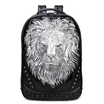 

Fashion Personality Lion Backpacks Punk Style Rivet Women Men Schoolbag Simple Travel Bag