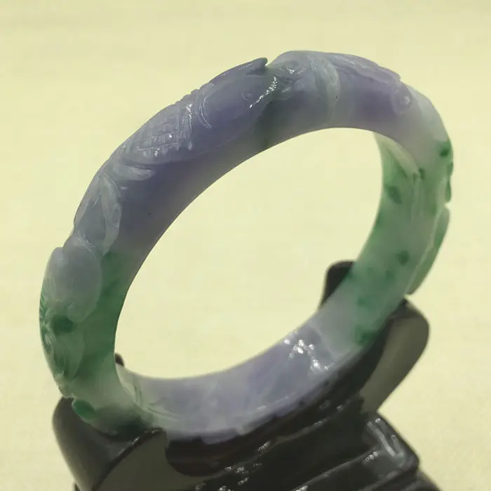 

1706 Chinese Hand-carved Lavende Purple Green Jadeite Jade Bangle Bracelet 62mm 28% 10.13