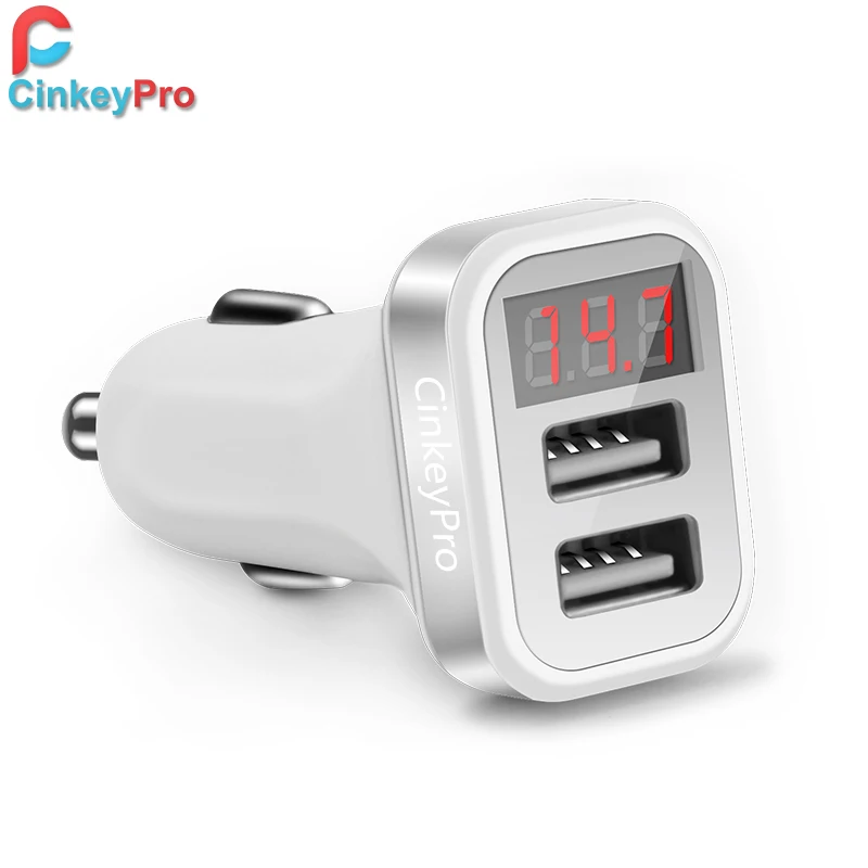 CinkeyPro LED Screen 2-Port USB Car Charger for iPhone Samsung Car-Charger Adapter 5V/2.1A Mobile Phone Adapter Charging
