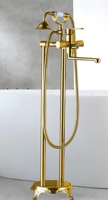 Золотая отделка, напольный кран с одной ручкой для ванной, напольный кран с подставкой, смеситель, ручные смесители для душа - Цвет: Style A