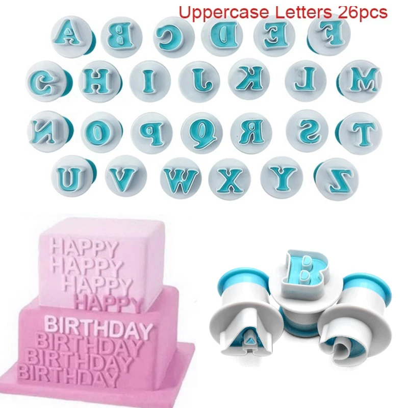 

Alphabet Cake Mould Spring Embossing Mold Chocolate Kitchen Supply 1 Set 26 Letter DIY Character Baking Tools Plunger Cutter