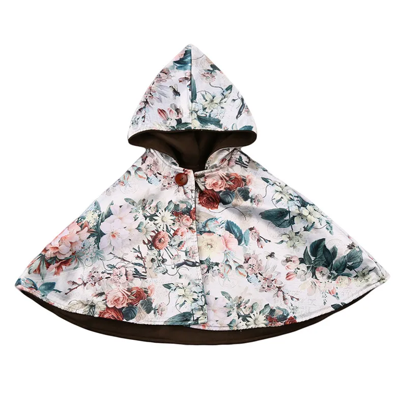 

Fashion Reversible Baby Girls Hooded Two-Sided Wear Cloak Poncho Outwear Warm Floral Coat Jacket Autumn Winter Clothes 0-5T