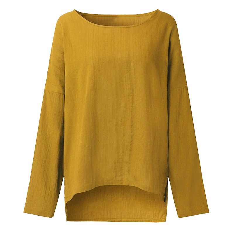 New Women Cotton Linen Long Sleeve Irregular Tops Casual Blouse Shirt Loose Solid Party Tops Kaftan Plus Size 5XL