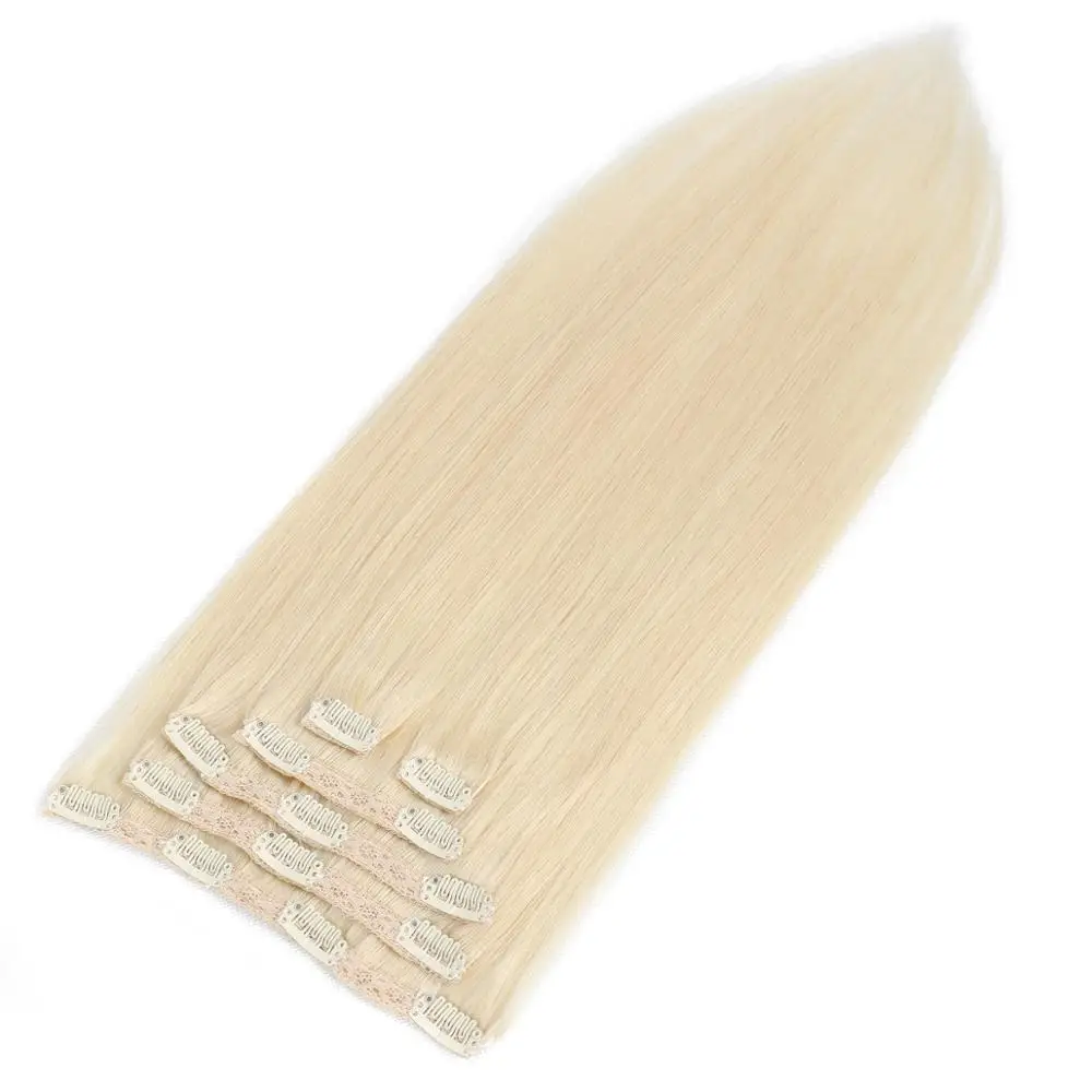 

Real Beauty Blond European Hair Machine Made Straight Clip In Hair Extensions Remy Human Hairpieces Full Head Set 14"-20"