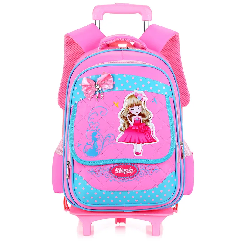 

Lovely Children School Bags with 2/6 Wheels for 8-12 year old Girls Removable Trolley Backpack Kids travel luggage Mochila