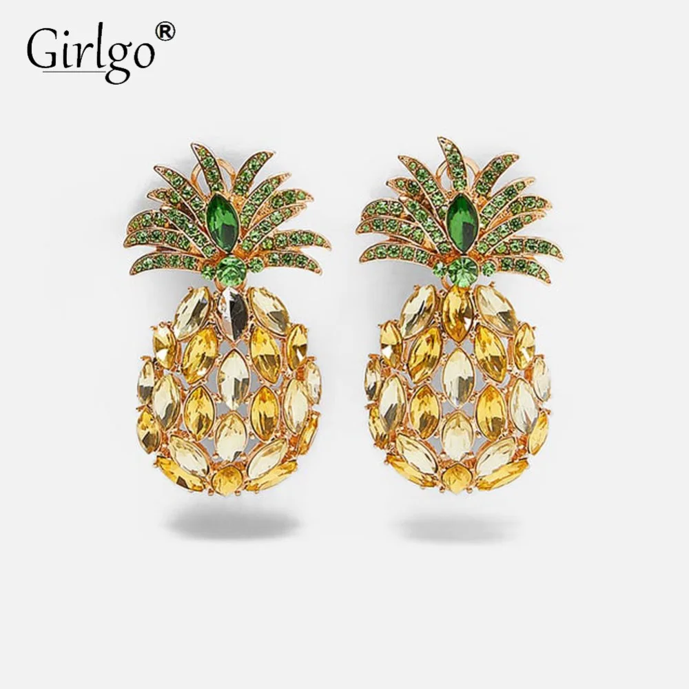 

Girlgo ZA Crystal Pineapple Luxury Bling Drop Dangle Earrings for Women Ethnic Wedding Geometric Pendant Statement Earrings Gift