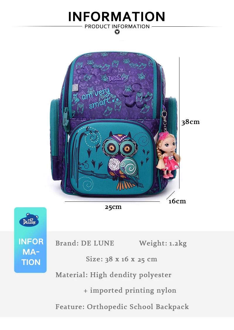 Delune, новинка 2019, Мультяшные школьные сумки, рюкзак для девочек и мальчиков, цветочный узор, детский ортопедический рюкзак, Mochila Infantil, класс 3