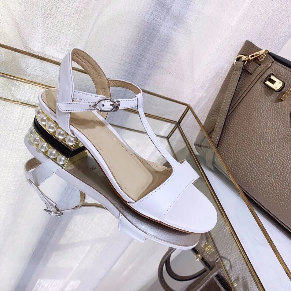 

2019 women clear sandals platform shoes woman luxury leather sandals women Buckle Strap Fashion String Bead size 35-40