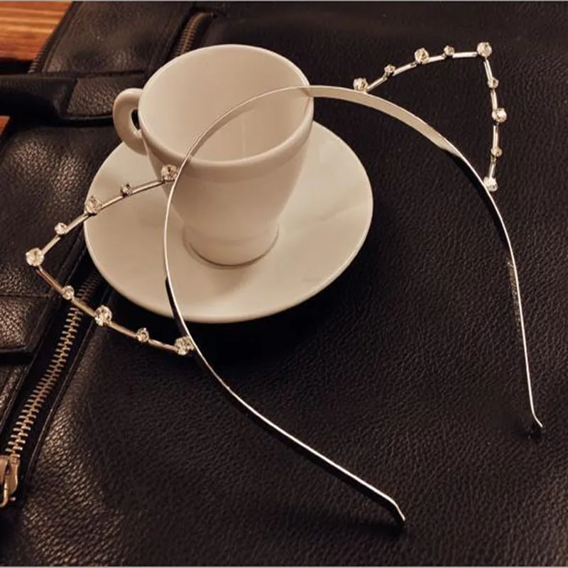 

Hot Sale Fashion Cute Cat Ear Headband Alloy Rhinestones Crystal Pearl Women Girls Hair Band Accessoriess