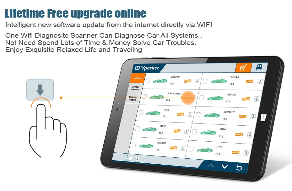 Vpecker E1 Профессиональный сканер автомобильный Wi-Fi OBD2 сканер полная система SRS ABS DPF EPB сброс масла OBD Автомобильный диагностический инструмент