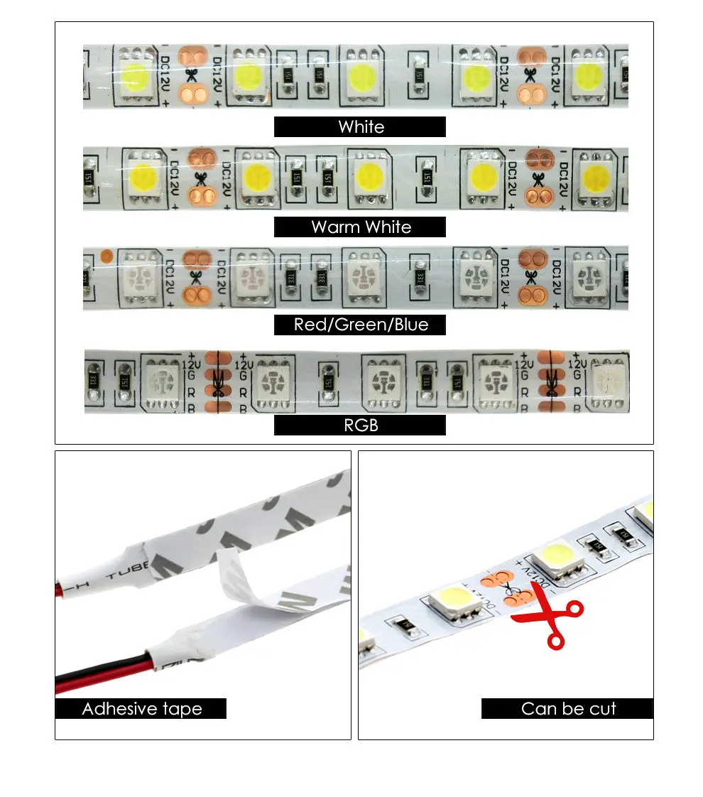 Черный полоса пропускания pcb 5050 DC12V Водонепроницаемый гибкий светодиодный свет ленты 60 светодиодный/M Белый/теплый белый/красный/зеленый/синий/RGB Светодиодные ленты света