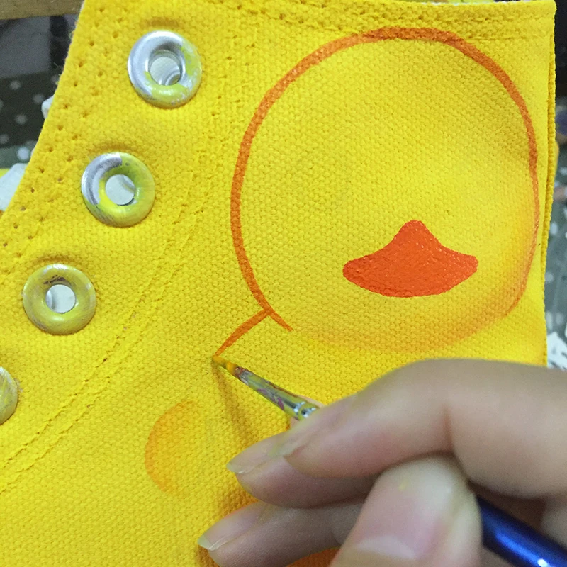 Вэнь ручная роспись обувь дизайн пользовательские желтый утенок из мультфильма женские мужские высокие холщовые кроссовки подарки на день рождения для мальчиков и девочек