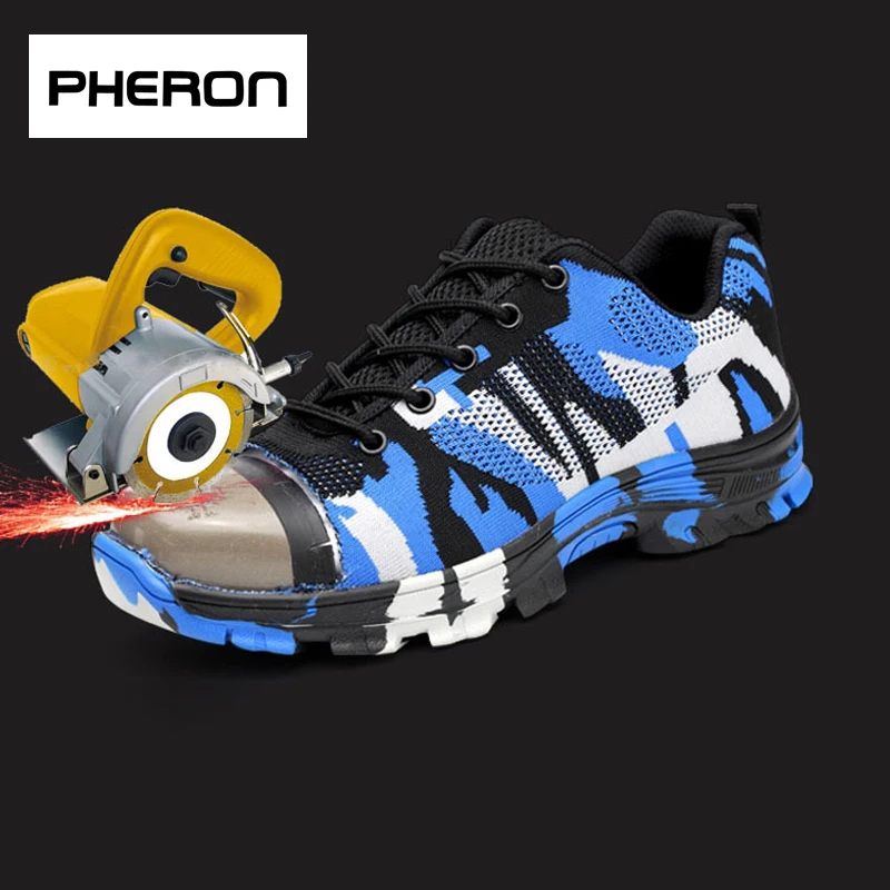 blue camo steel toe shoes