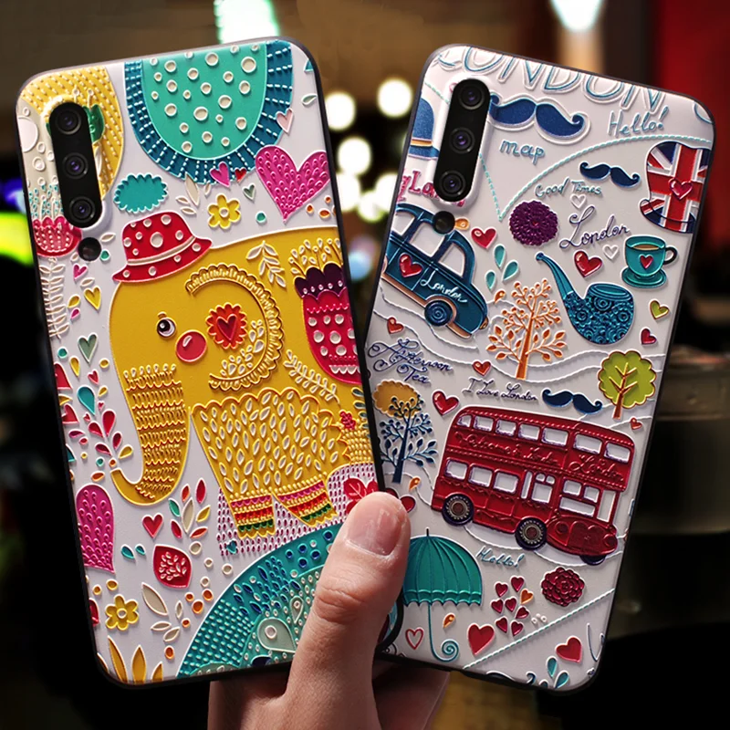 

3D Print Emboss Cover For Xiaomi Redmi K20 Pro Note 7 Pro S2 Y2 4A 4X Note 3 5 6 Pro 4 Global 4X 5A 7S Cartoon Matte Black Cases