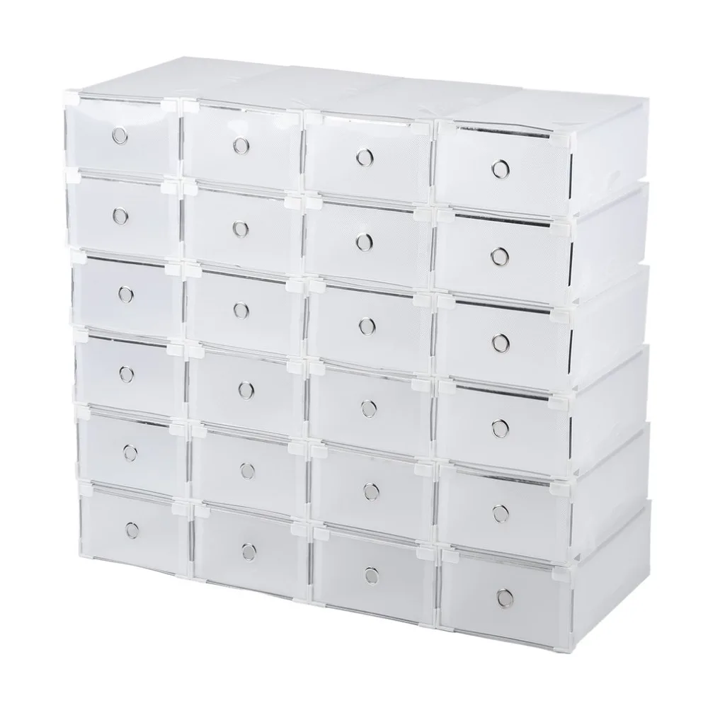 

24pcs Foldable Plastic Shoe Boxes Universal Home Organizer Stackable Storage Drawer Transparent Home Holding Box Dropshipping