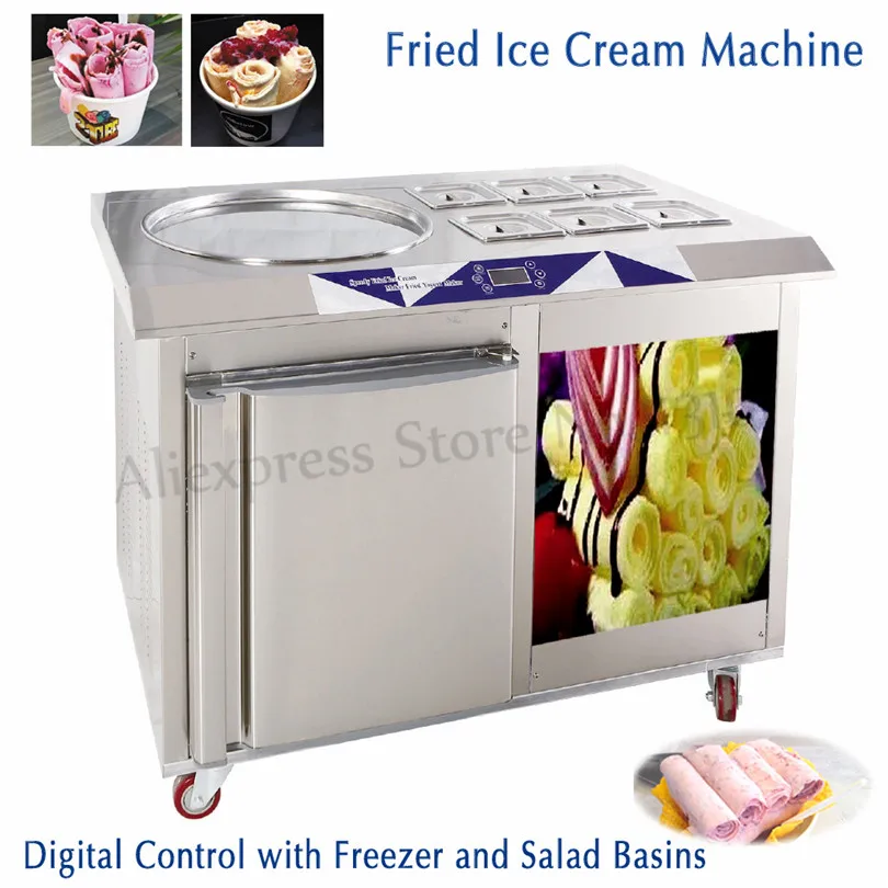55cm Single Pan+6 Pots Roll Ice Cream Making Machine Fried Yogurt Ice Machine Icecream Rolls Maker with Built-in Freezer 55cm Single Pan+6 Pots Roll Ice Cream Making Machine Fried Yogurt Ice Machine Icecream Rolls Maker with Built-in Freezer
