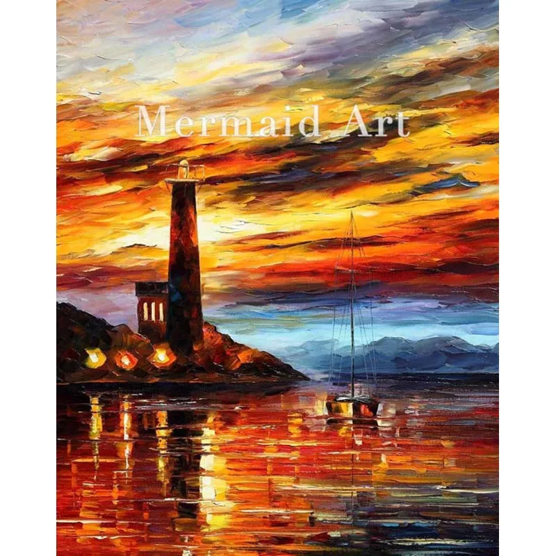 

Hand Painted Oil Painting The Lighthouse On Canvas For Abstract Palette Knife Painting Living Room Wall Decor Artwork Fine Art